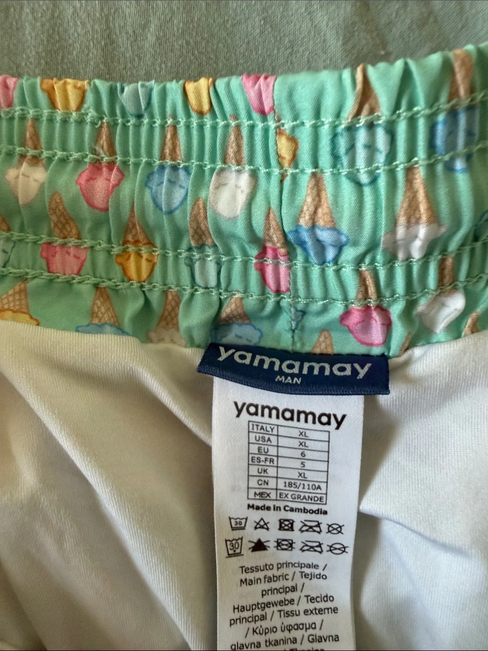 Men's Mint Green Printed Swim Trunks with Drawstring Waist